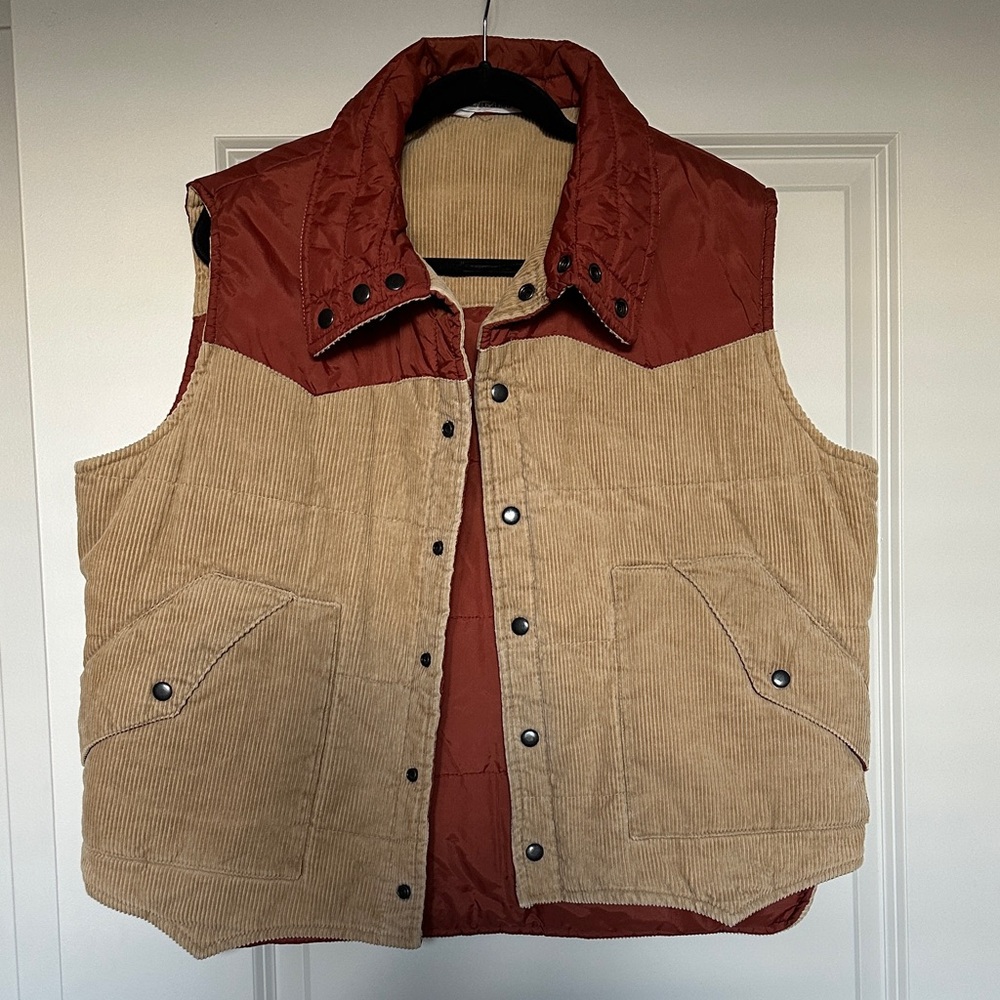 Reversible Tan and Brown Quilted Vest